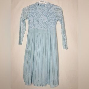 Peyton Bre Girls Baby Blue Lace Dress Sz 10 Pleated Long Sleeve Easter Event